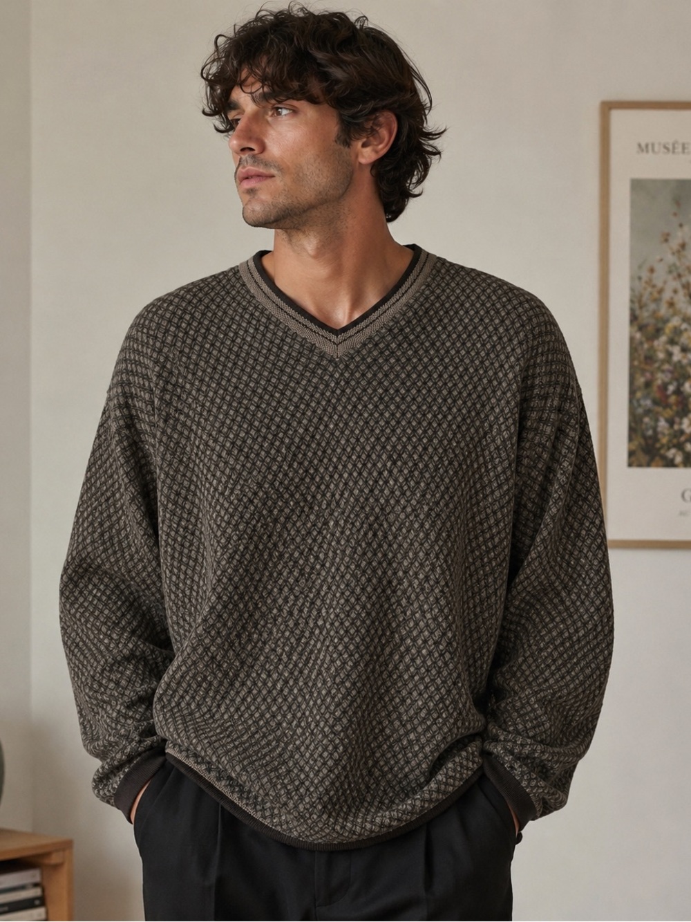 Vintage J Riggins sport sweater Men Classic V Neck  Pullover Sweater